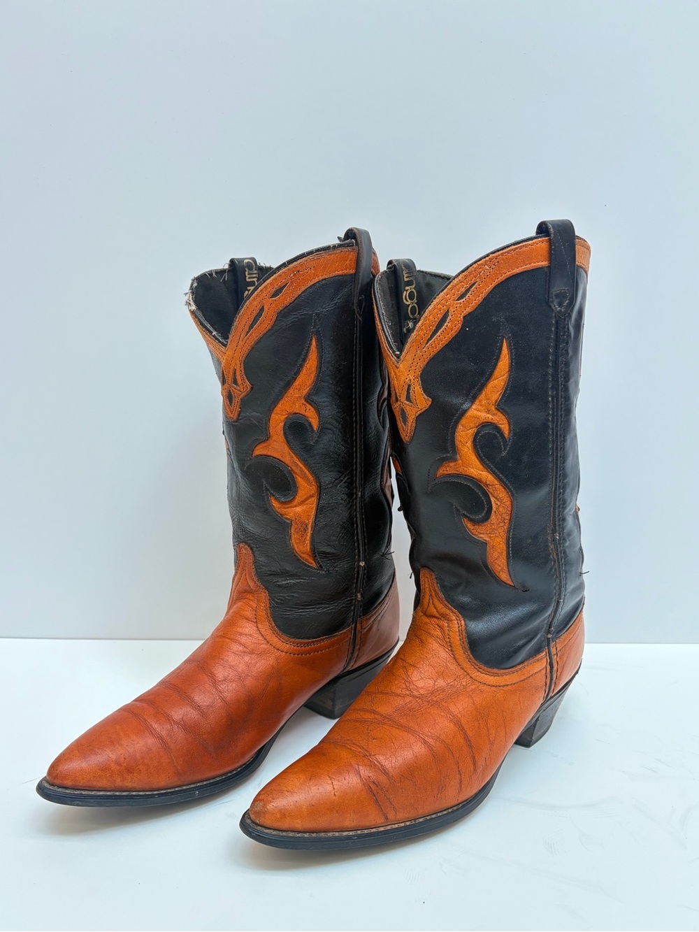 Vintage Two-Tone Black and Tan Western Cowboy Boots